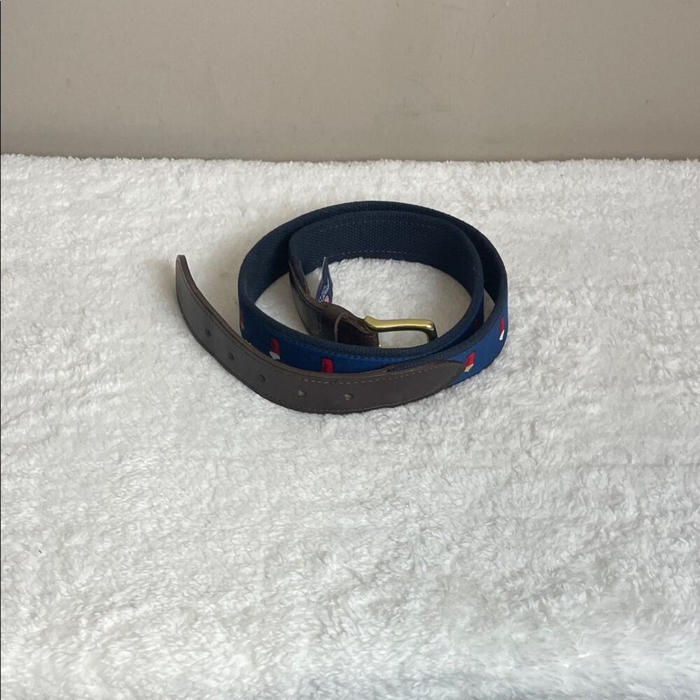 Vinyard Vine Frosty Graphic Leather Cotton Men's 38 Blue and Brown Casual Belt